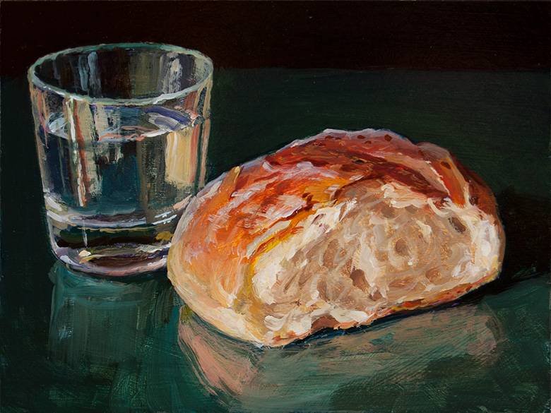 Wang Fine Art bread and water still life painting a day