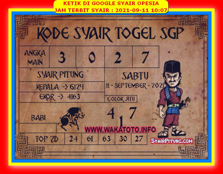 Syair Sgp Hari Ini Sabtu 11 September 2021 Opesia Official