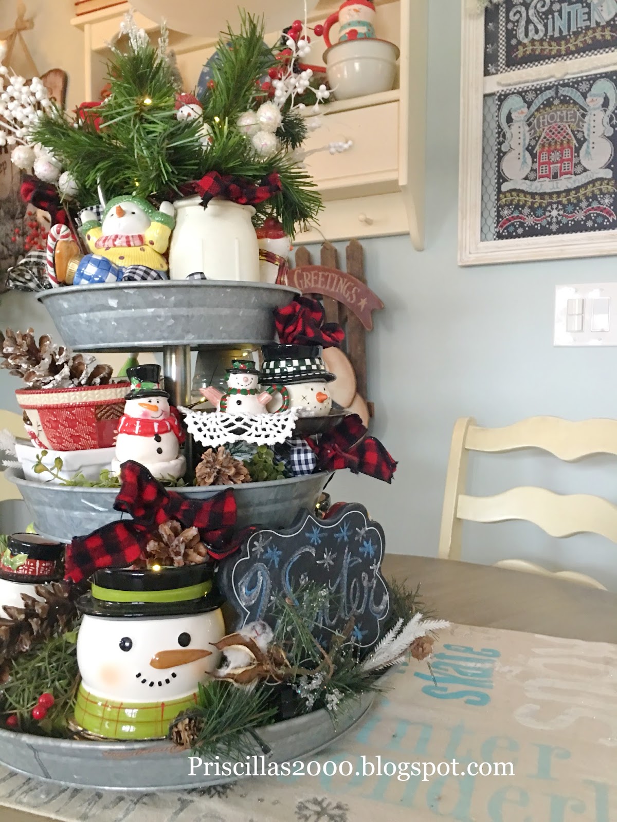 Priscillas Winter Galvanized Tiered Tray