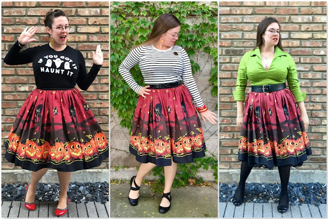 pinup girl clothing pumpkin border-print skirt
