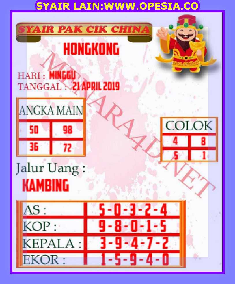 Kode syair hk Minggu 21 April 2019 GOsyair SEDIA KODE