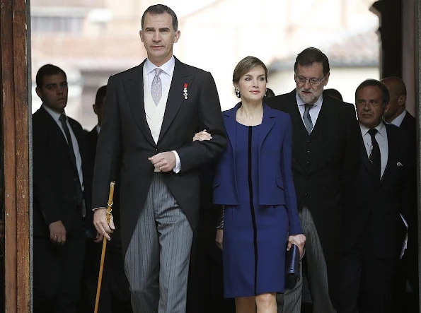 Queen Letizia attend 2016 Cervantes Awards Ceremony. Letizia wore Felipe Varela Dress