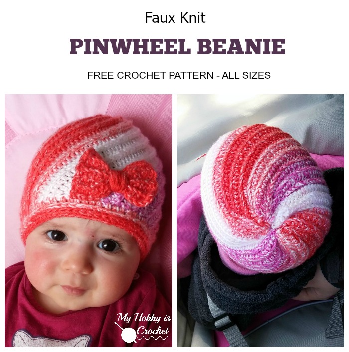 My Hobby Is Crochet (Faux Knit) Pinwheel Beanie (All sizes) Free