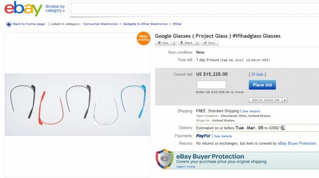ebay google glass at US $15,225  can not afford