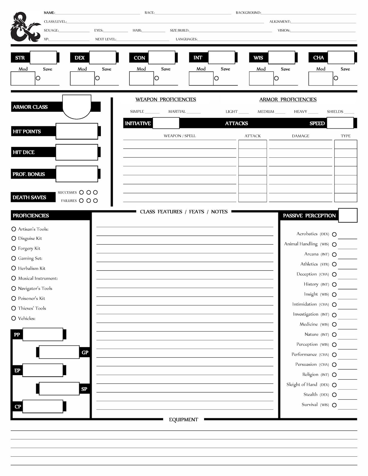 Form Fillable D D Th Character Sheet Printable Forms Free Online