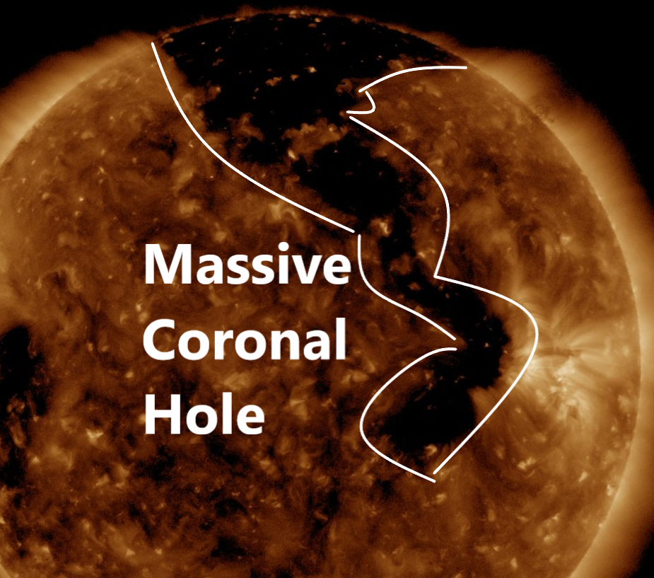 Sun is split in two: A massive coronal hole has opened up on our Sun and is shooting solar wind directly towards Earth  Naamloos