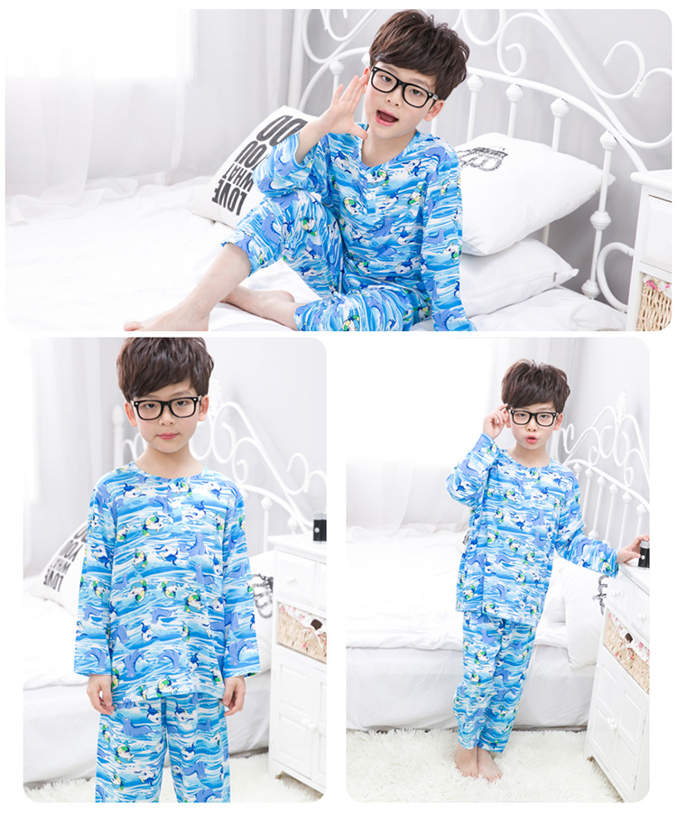 Cheap Summer Boys Pajamas Sets Children's Cartoon Full Sleeve Modal Polyester Character Child