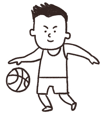 バスケットボール選手のイラスト（スポーツ） モノクロ線画