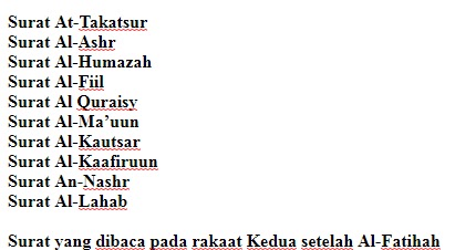 Urutan Bacaan Surat Pendek Yang Dibaca Dikala Shalat Tarawih