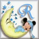 Alfabeto de Mickey Bebé durmiendo en la luna R.