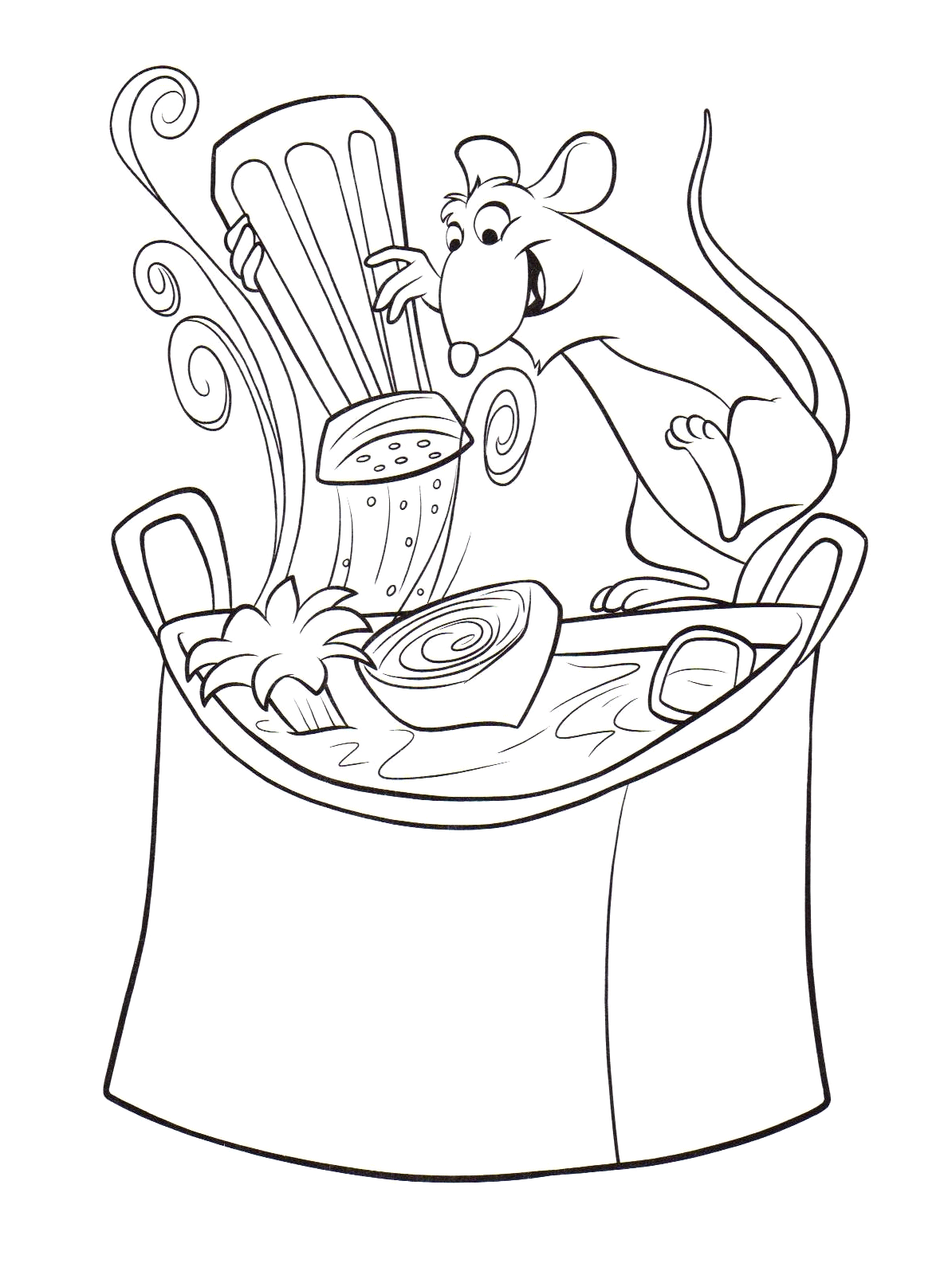 Tranh tô màu con chuột đang nấu ăn