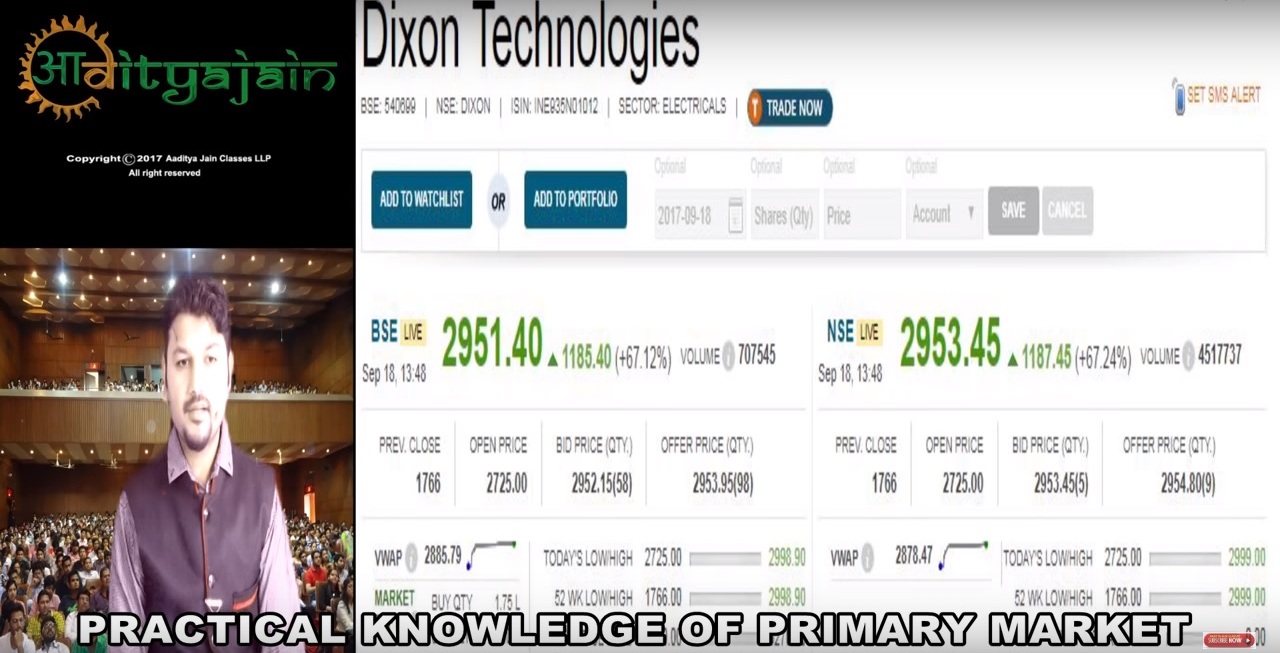 PRIMARY MARKET EXPLAINED WITH BUMPER PROFIT OF AADITYA JAIN SIR