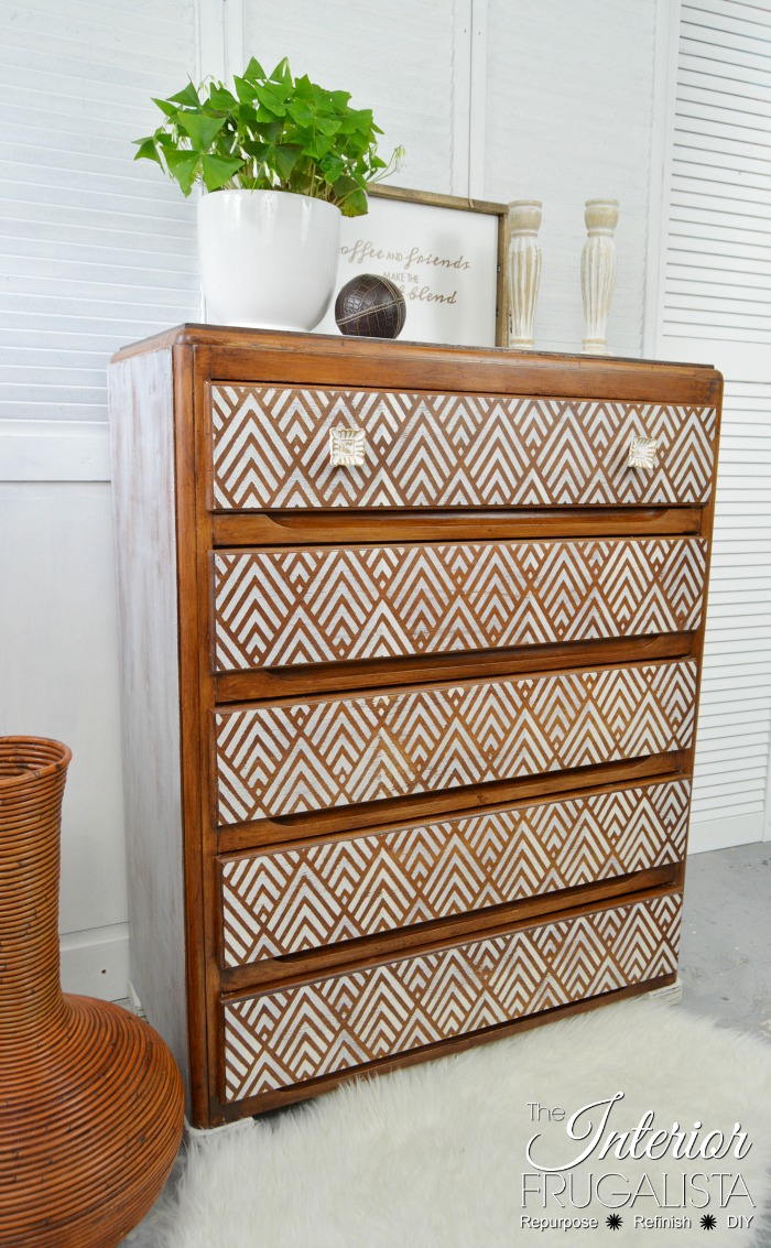 Whitewashed Geometric Dresser Makeover Interior Frugalista