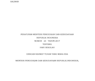 Permen Nomor 23 Tahun 2017 Tentang Hari Sekolah