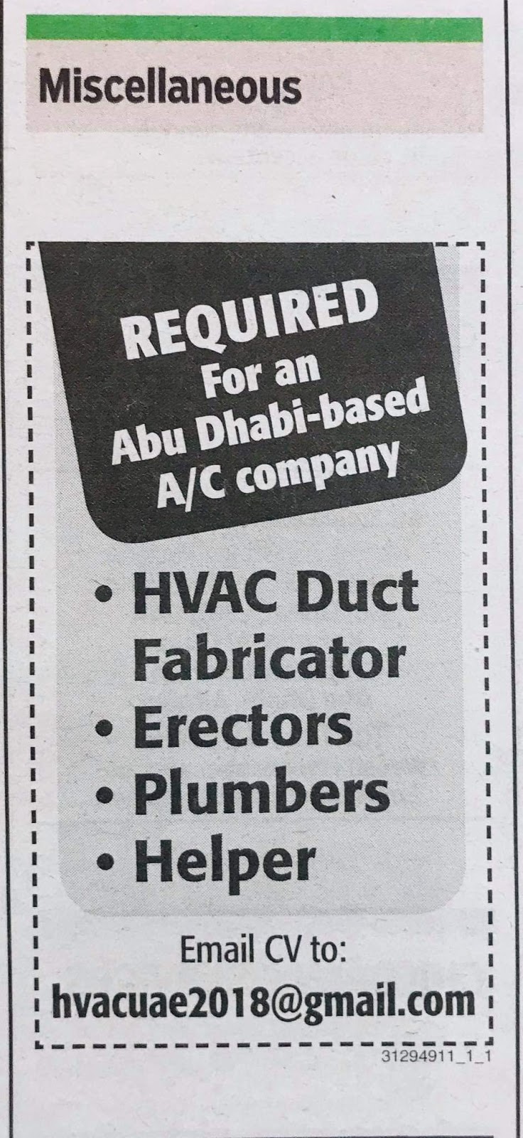 Required For An Abu Dhabi Based A C Company Uae Jobs Local Hiring