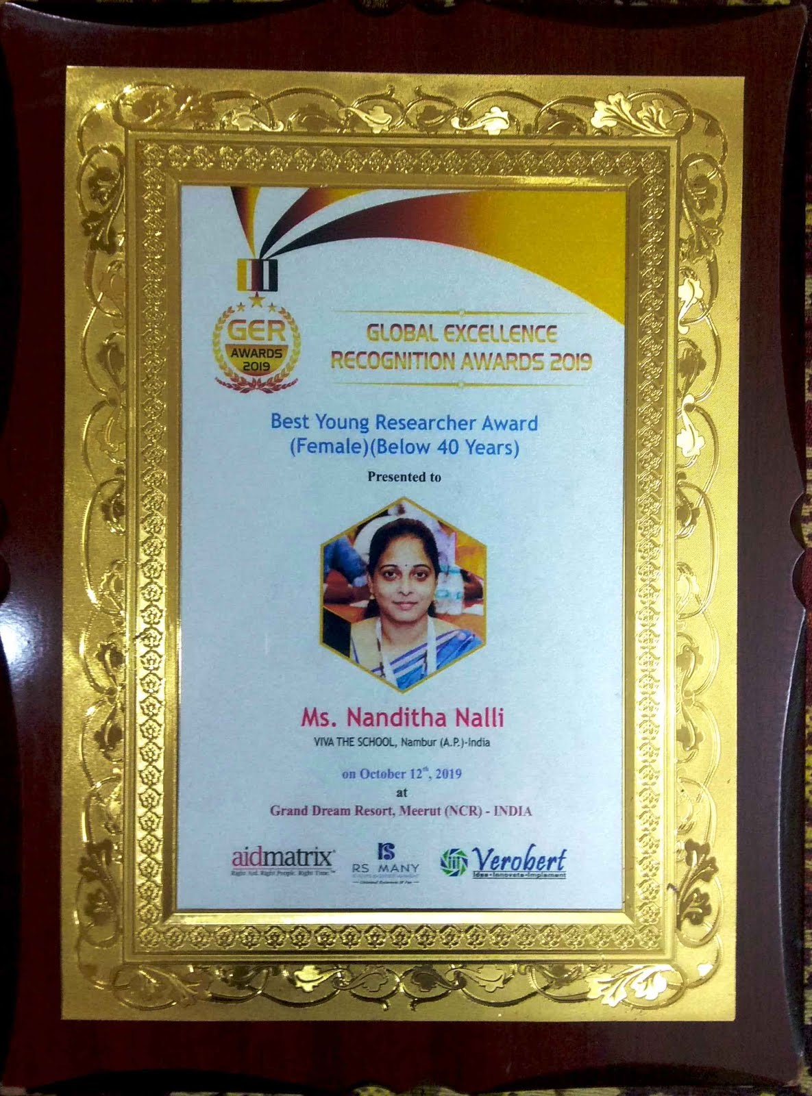 BEST YOUNG RESEARCHER AWARD 2019