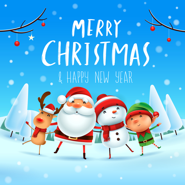 Merry Christmas &amp; Happy New Year Santa friends with christmas card free