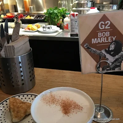 chai latte and mini scone at Guerilla Cafe in Berkeley, California