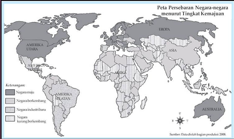 Peta negara maju dan berkembang di dunia dan keterangannya