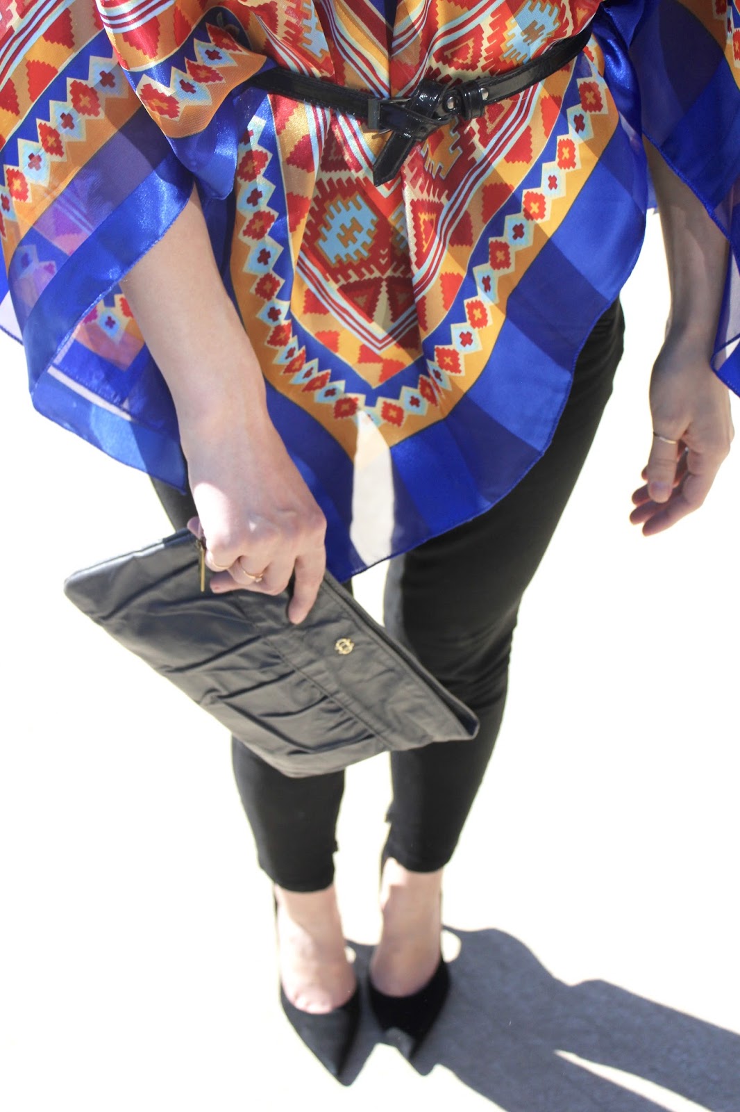Adding a belt to a poncho colorful silk poncho