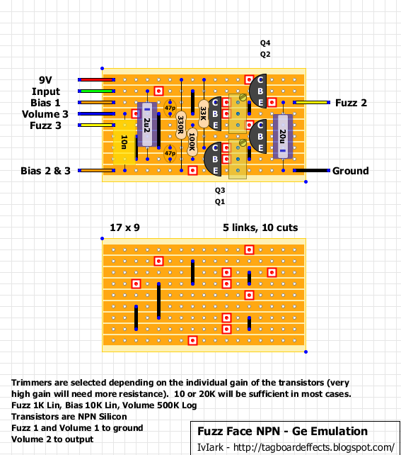 Guitar FX Layouts: NPN Silicon Fuzz Face - Germanium Emulation