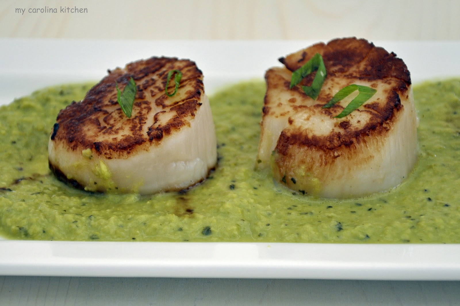 My Carolina Kitchen Sea Scallops with Mint & Pea Puree Fit for a Queen