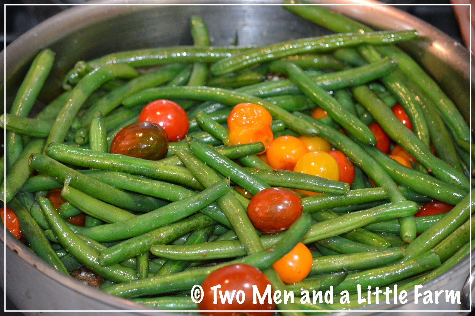 Two Men and a Little Farm GREEN BEANS WITH HEIRLOOM TOMATOES AND BACON