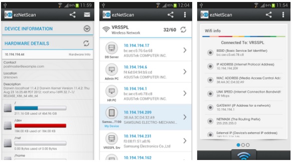 Free application to detect all devices connected to the network and WiFi ezNetScan APK 2.1