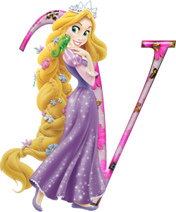 Abecedario de Rapunzel con Flores Rosadas. Rapunzel Alphabet with Pink Flowers.