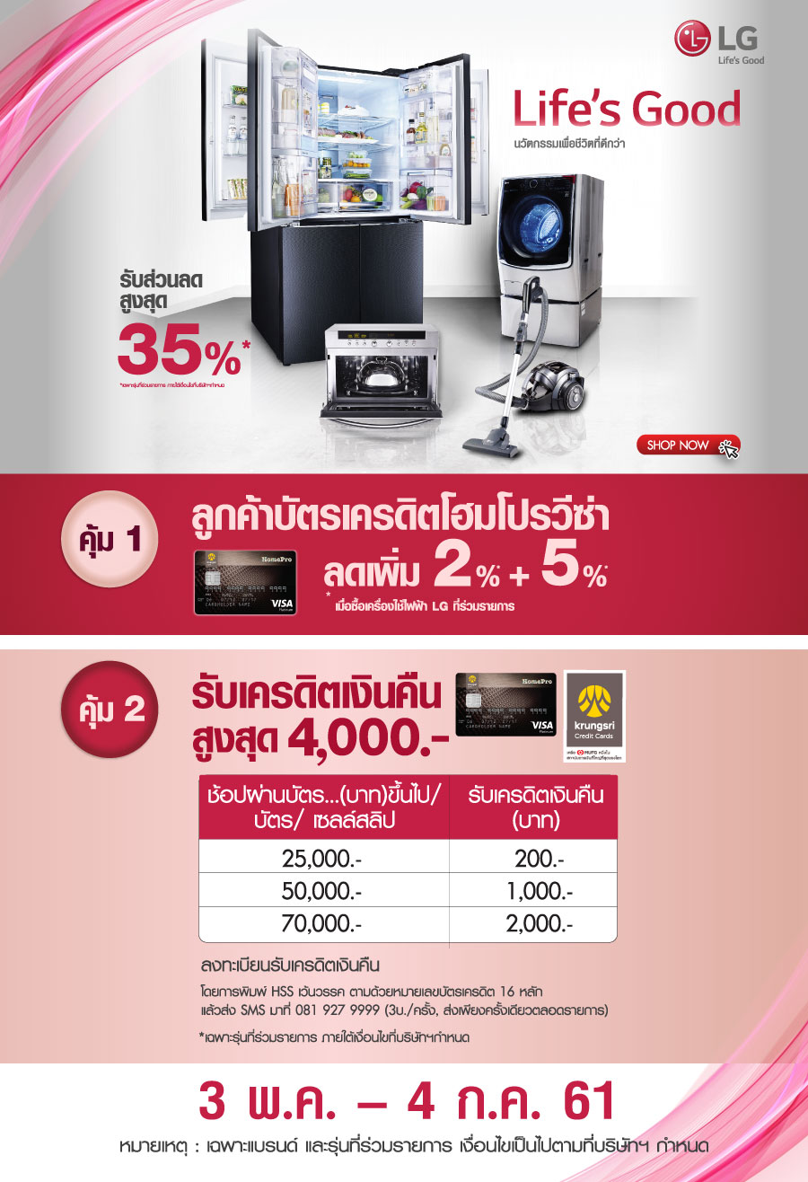 Homepro Promotion LG Life's Good ลดเพิ่มสูงสุด 35 Homepro
