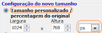 configuração tamanho personalizado