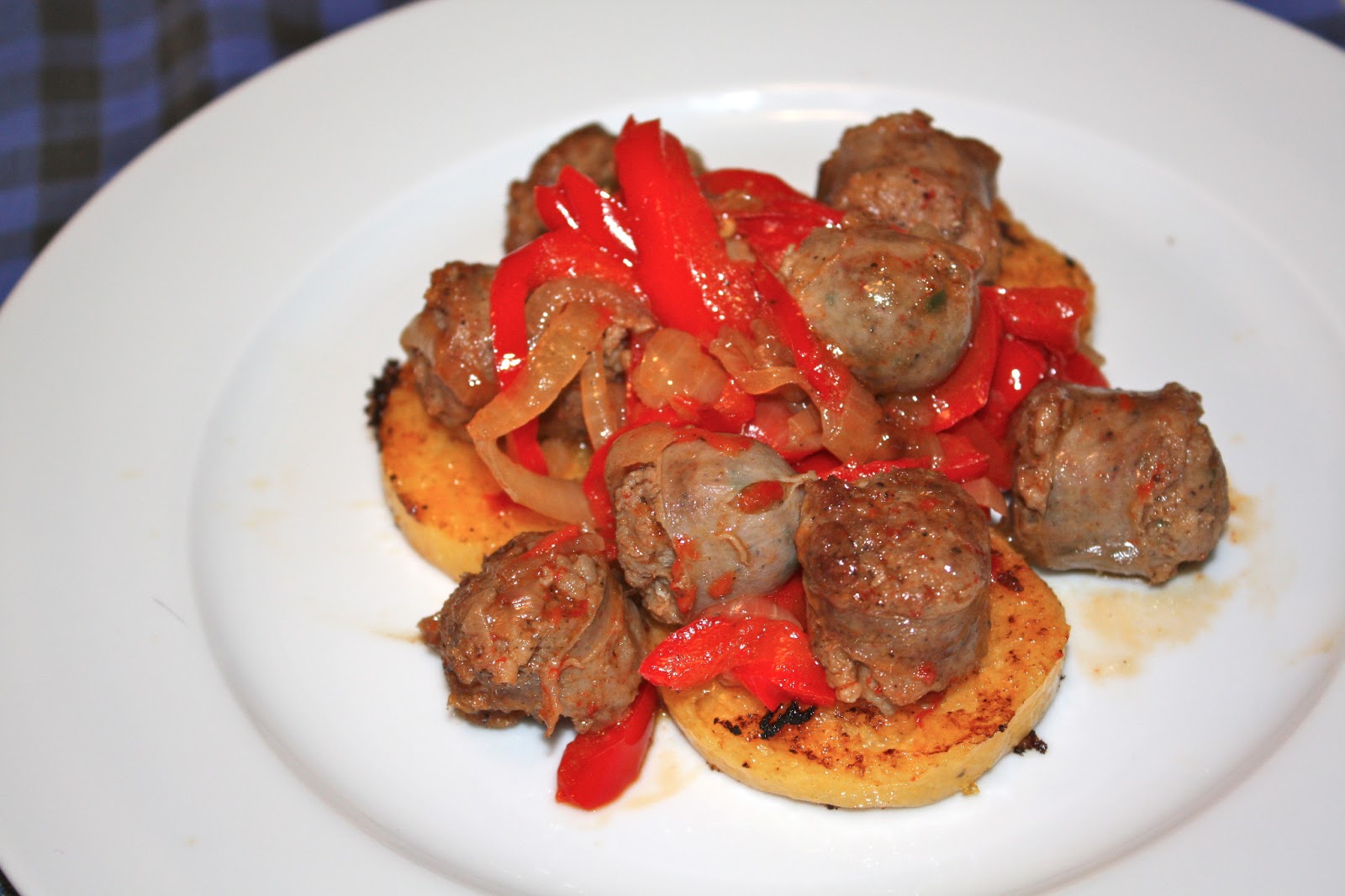 Sausage & Peppers with Fried Polenta