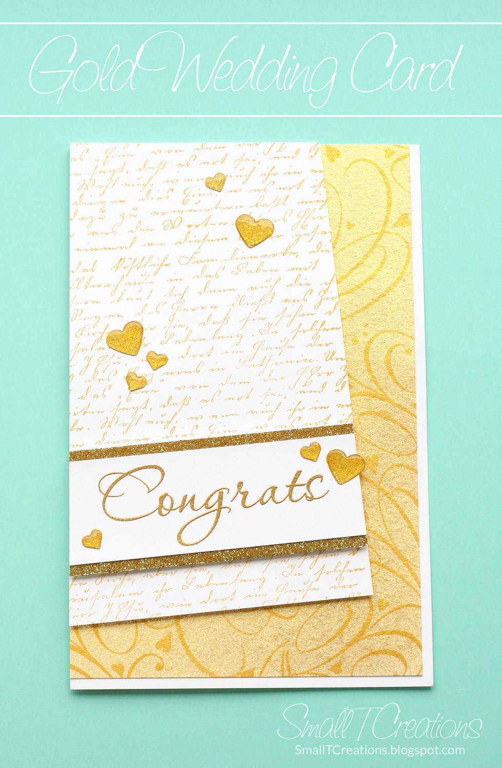 Gold Wedding Card with DIY Glitter Enamel Hearts | Small T Creations