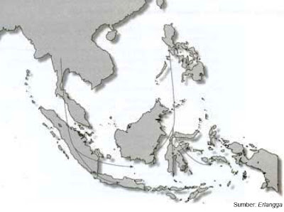 Peta persebaran bangsa Proti dan Deutro Melayu melalui dua rute: air dan darat.