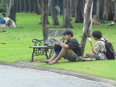 Two boys having a rest in Chatuchak park