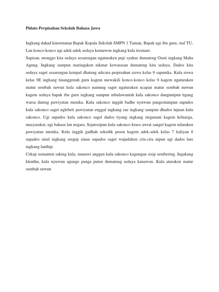 Contoh Naskah Pidato Perpisahan Kelas 9 Dalam Bahasa Jawa Contoh Naskah Pidato Perpisahan Kelas 9 Dalam Bahasa Jawa
