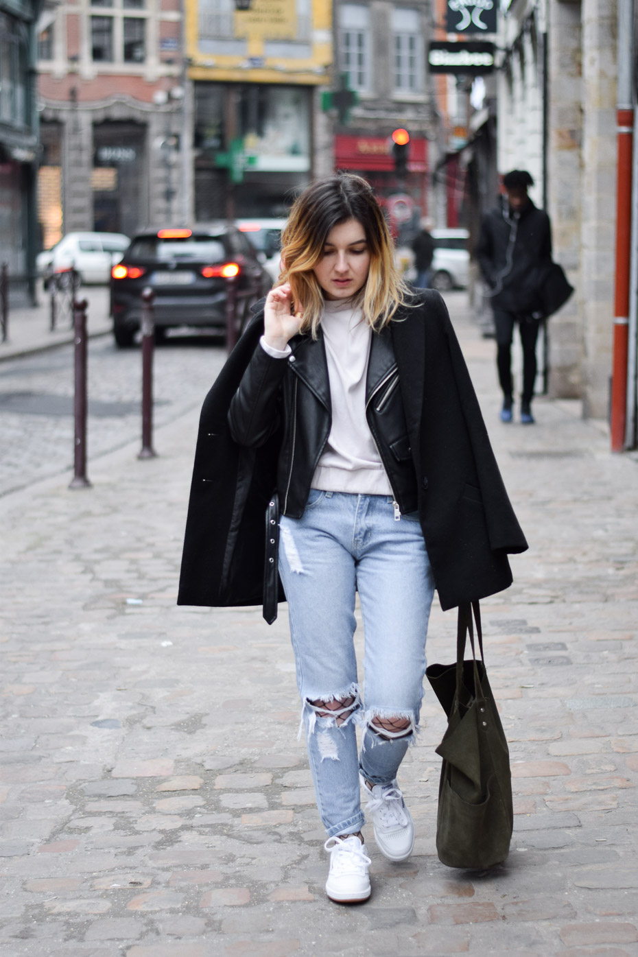 reebok club c 85 résille fishnets asos perfecto layering winter look blog mode lyon lille fashion outfit