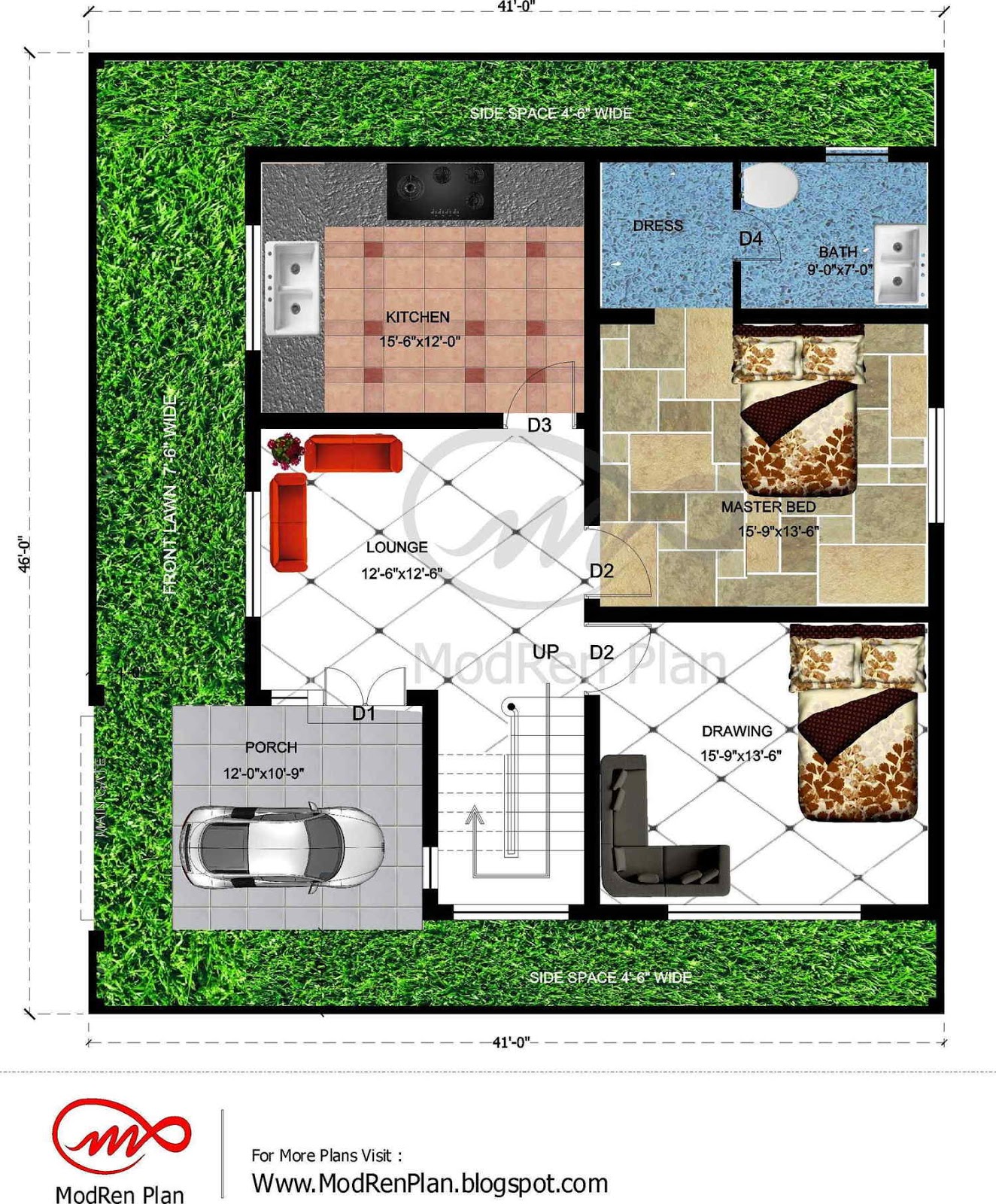 7 marla house plan 1800 sq ft 46x41 feetwww.modrenplan
