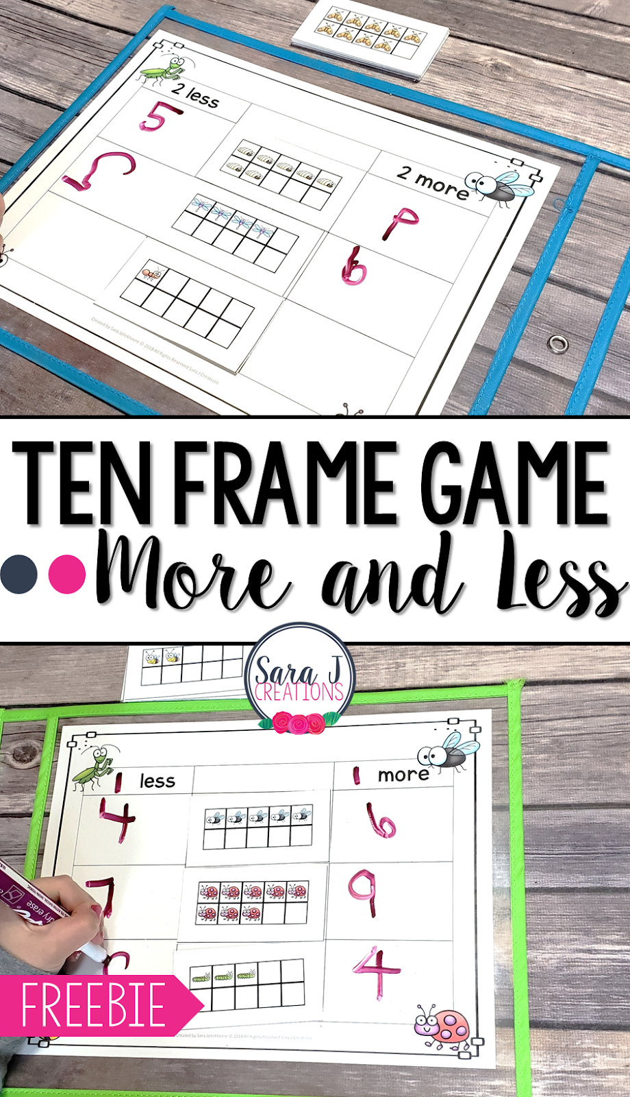 Ten Frame Game More and Less Sara J Creations