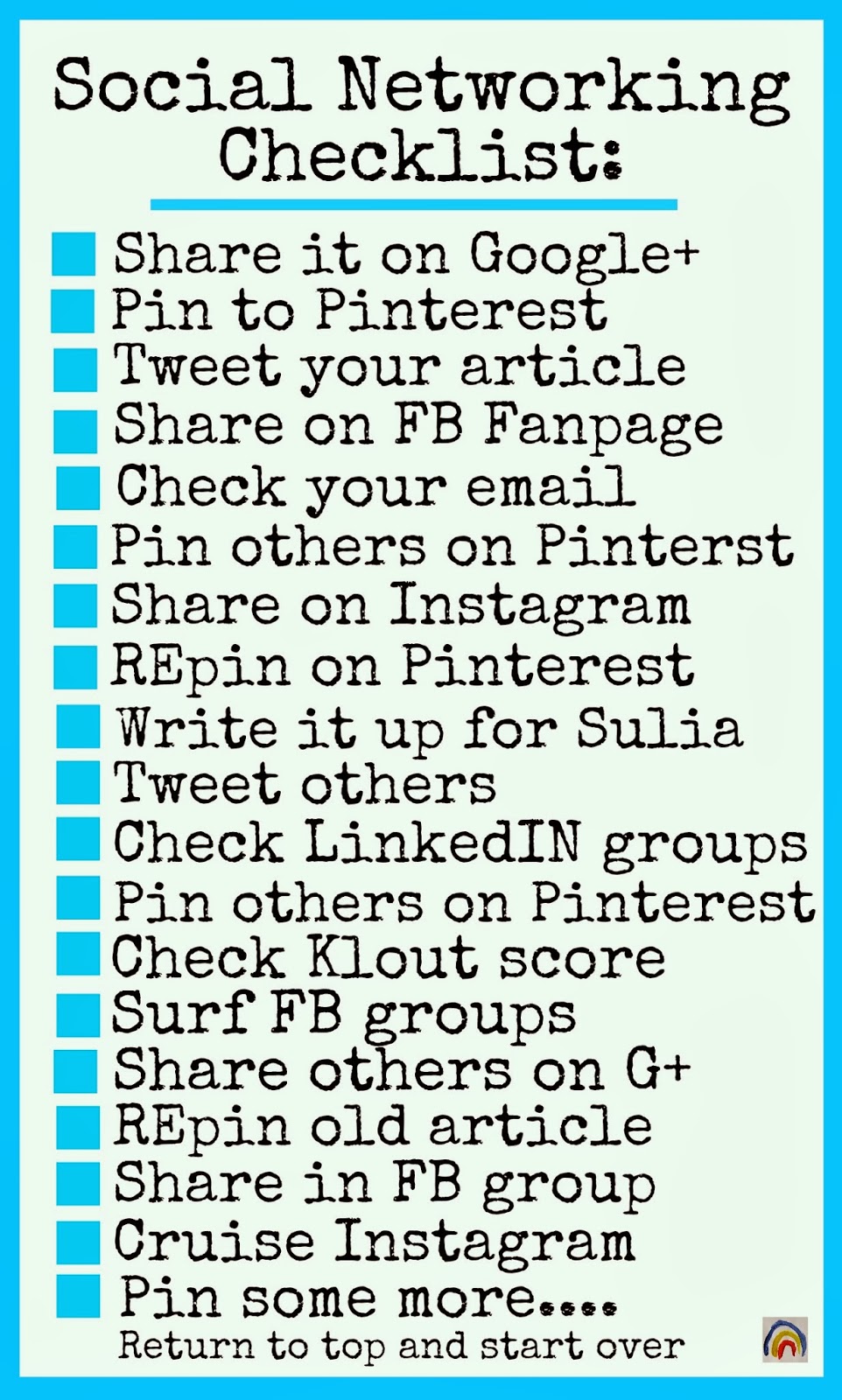 Networking Check List www.rainbowswithinreach.blogspot.com