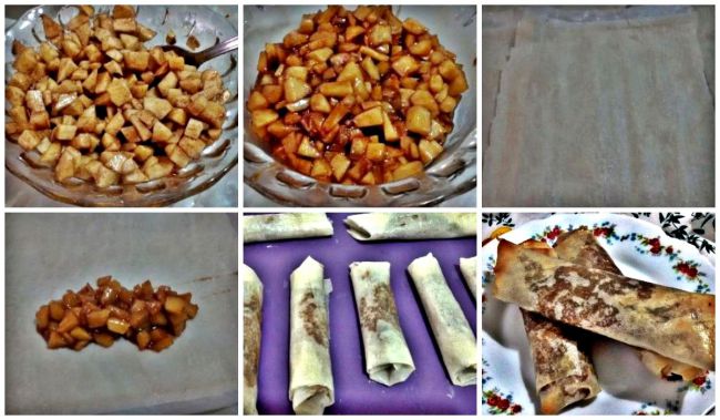 Preparación de los rollitos de manzana y canela