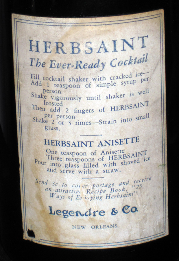 New Orleans Absinthe History Early 1934 Legendre Herbsaint Bottle