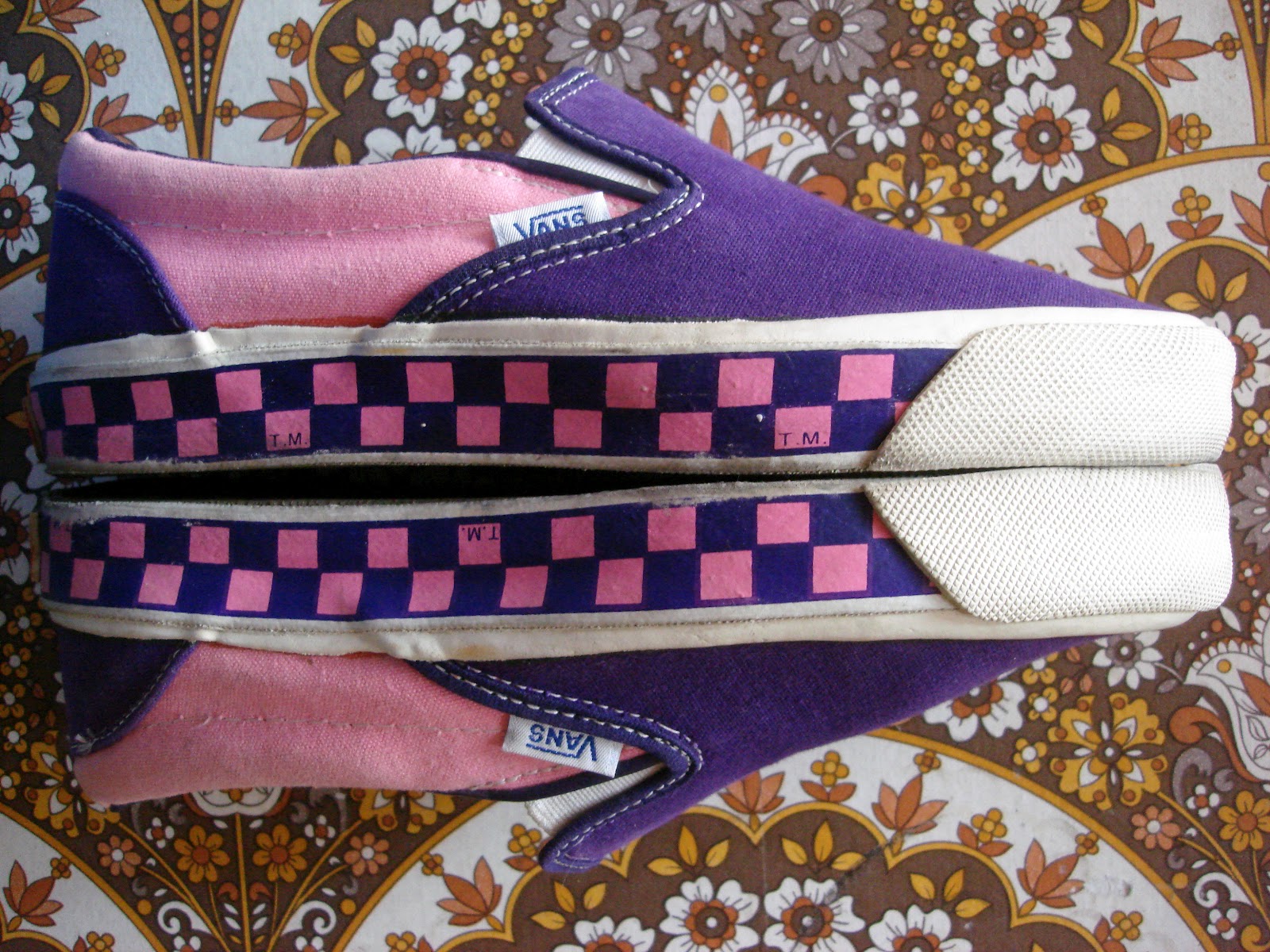 purple and pink checkered vans