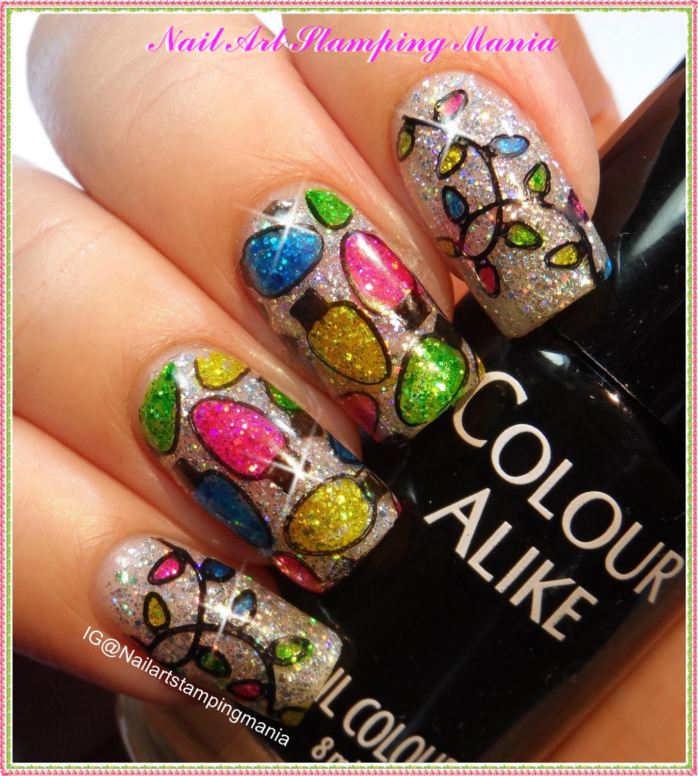 Nail Art Stamping Mania Christmas Lights Manicure with UberChic Beauty