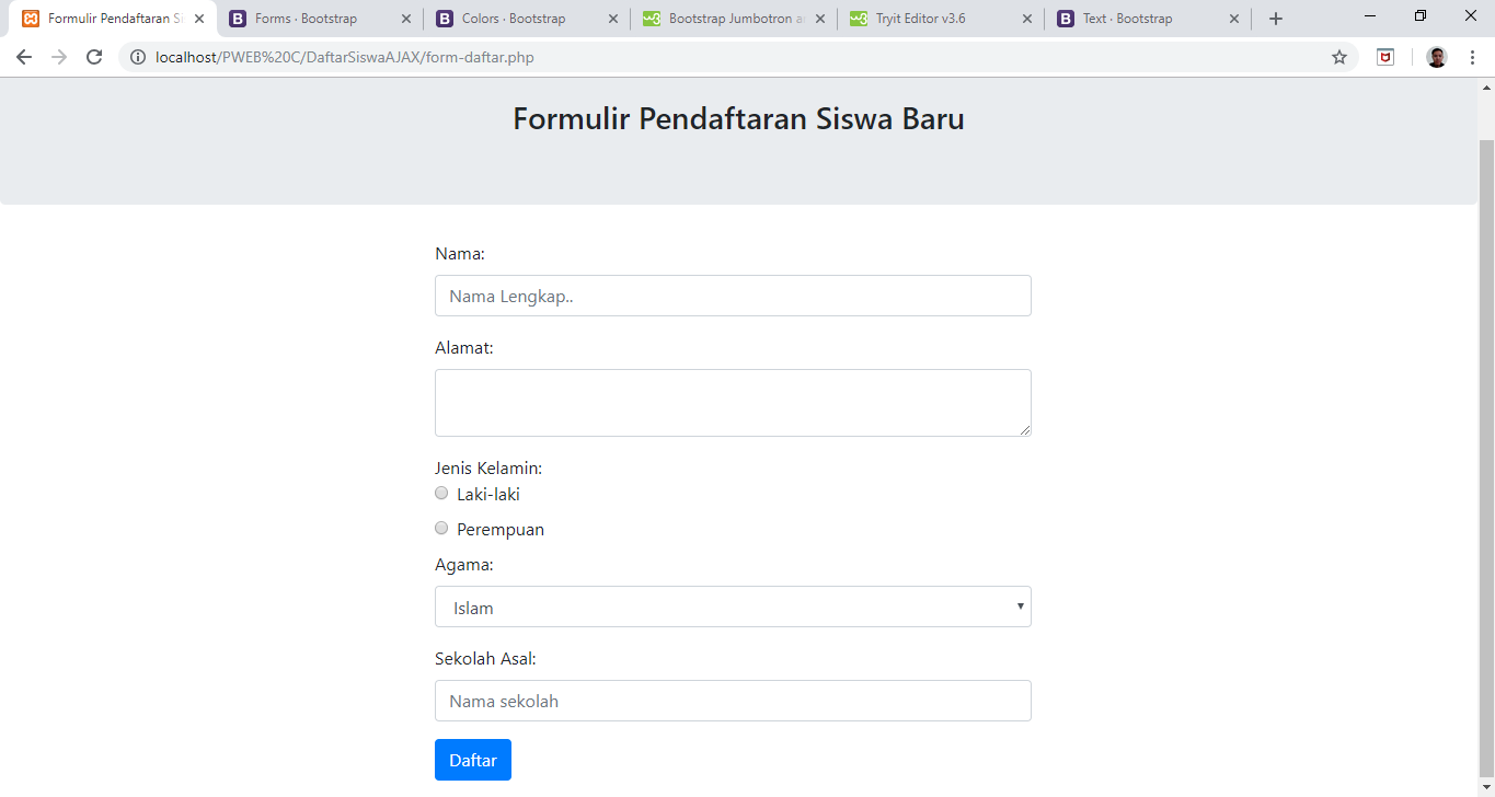 cara membuat form biodata dengan bootstrap php