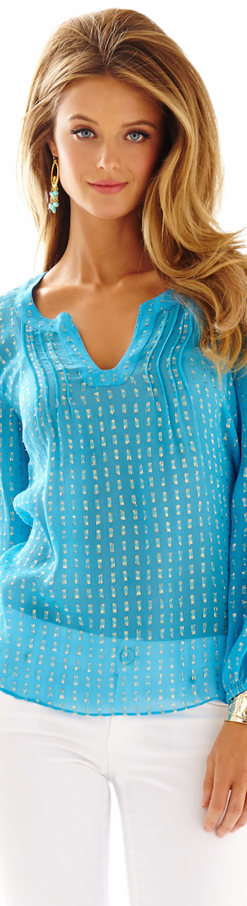 LILLY PULITZER COLBY SILK METALLIC DOT TOP