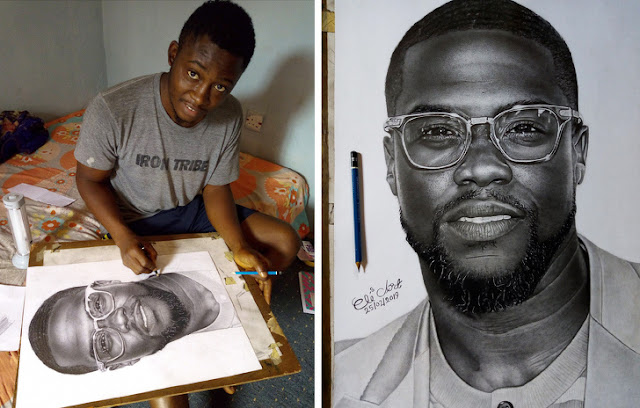 Kevin Heart buys his hyperrealism portrait from struggling Nigerian artist Kevin Heart buys his hyperrealism portrait from struggling Nigerian artist