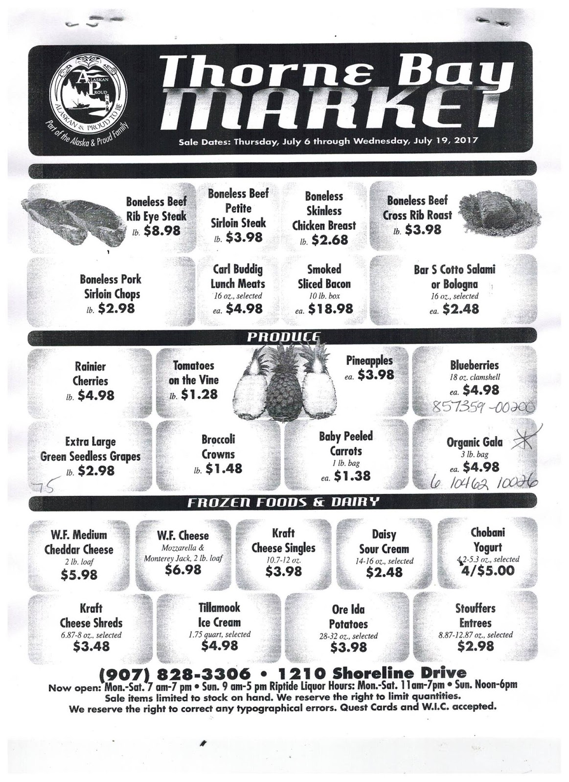 Thorne Bay Market Sale July 619, 2017 P.O.W. Report