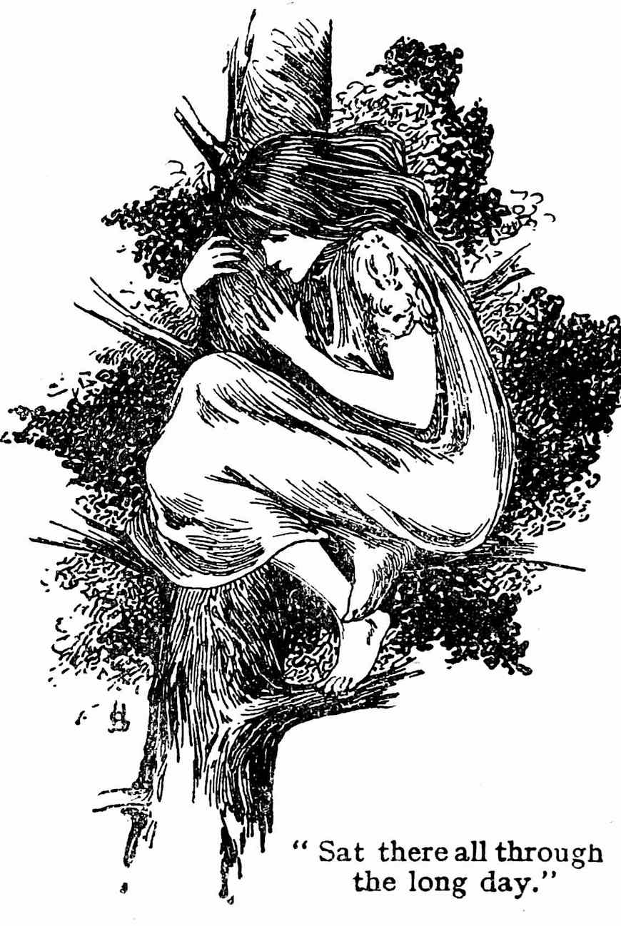 Ellen Stratton an Ellen Stratton illustration "Sat there all the long day." A girl hides in a tree