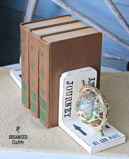 Upcycled Vintage Thrift Shop Globe Bookends www.organizedclutter.net